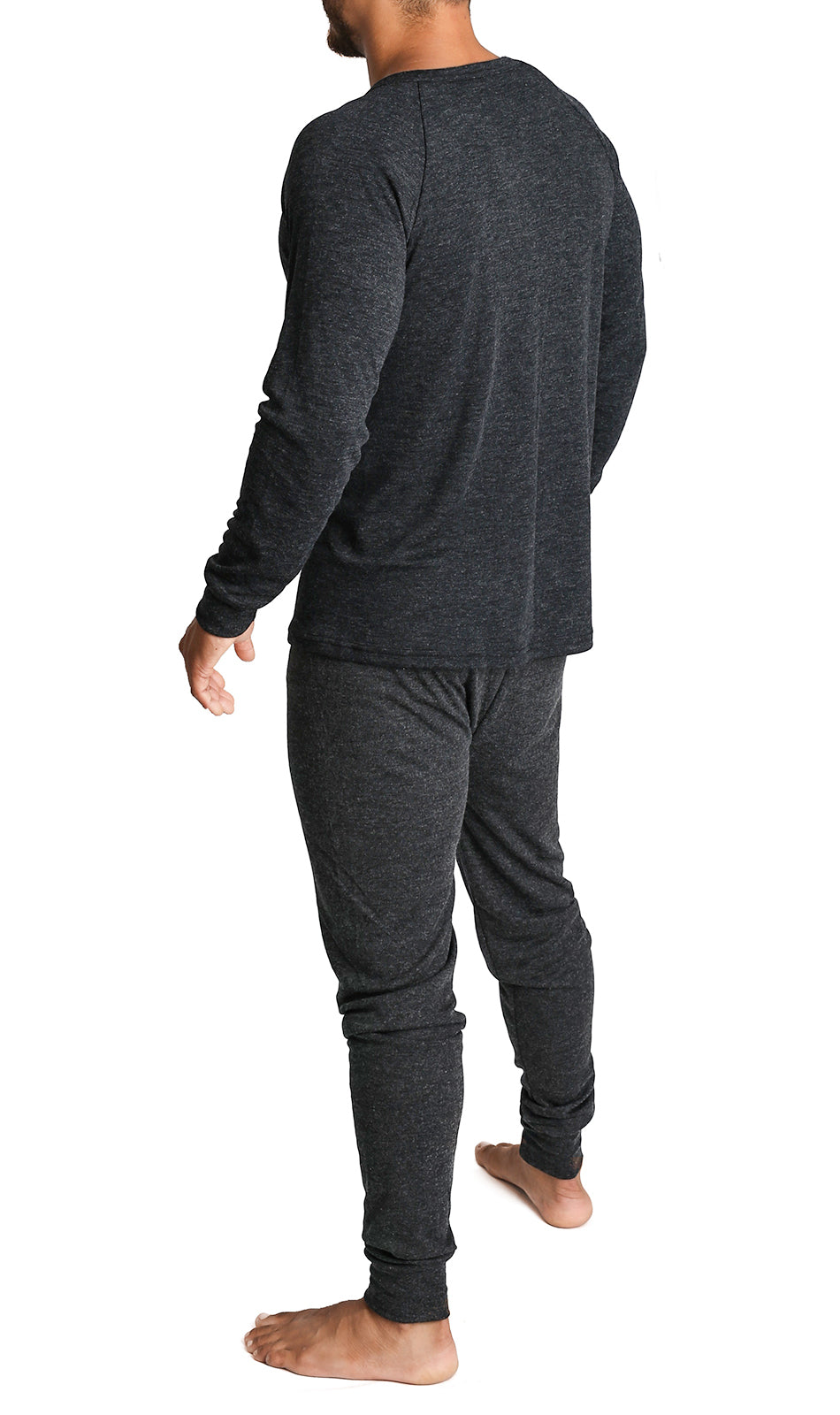 2pcs Set Mens Merino Wool Blend Long Sleeve Thermal Top & Long Johns Pants Underwear - Black - XL