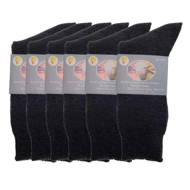 6 Pairs Merino Wool Blend Woolen Work Socks Hiking Warm Bulk Charcoal 7-11