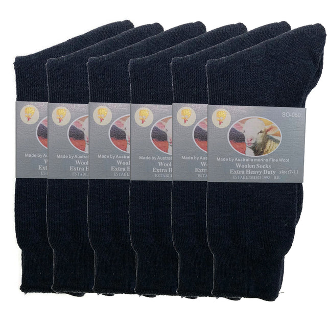 6 Pairs Merino Wool Blend Woolen Work Socks Hiking Warm Thermal Bulk Navy 7-11