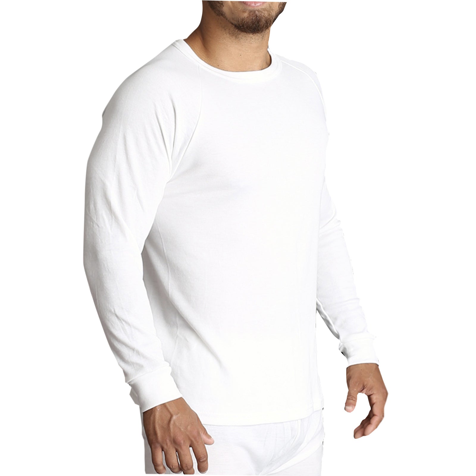 Mens Merino Wool Blend Thermal Top Long Sleeve Base Layer Underwear - Beige - S