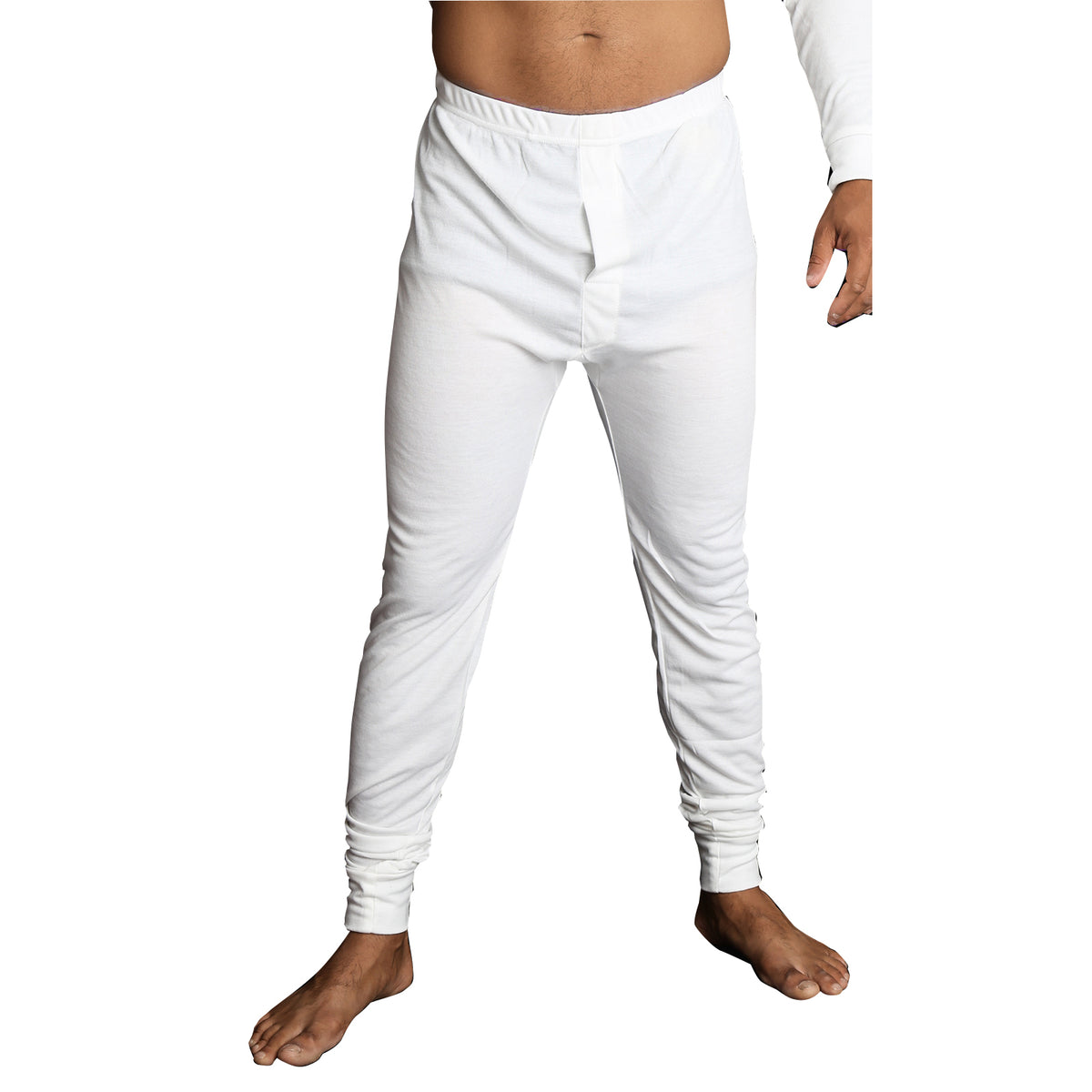 Mens Thermal Long John Pants Merino Wool Blend Base Layer Winter Warm - Beige  - L