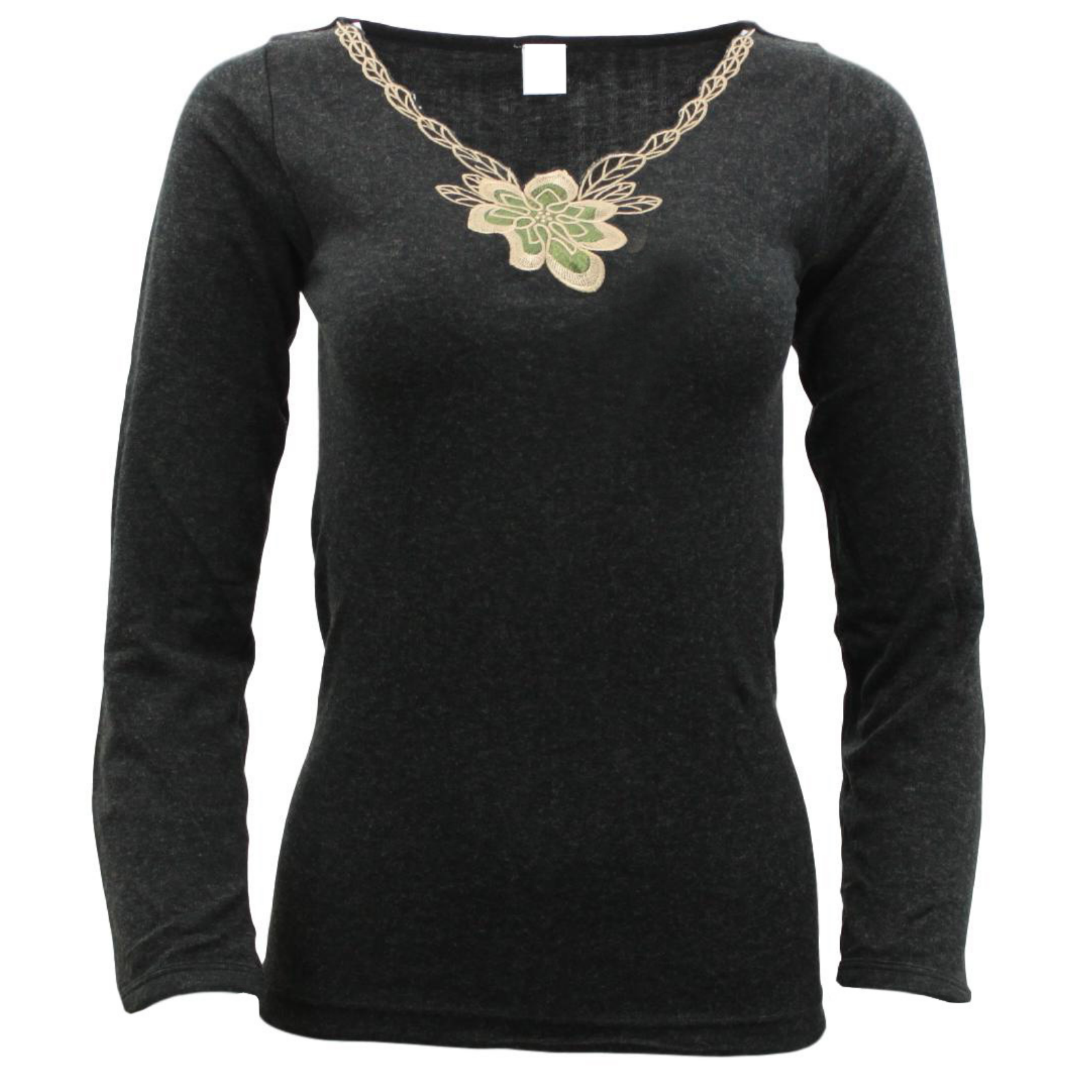 Womens Merino Wool Blend Thermal Top Long Sleeve V Neck Spencer Warm - Black - 10-12