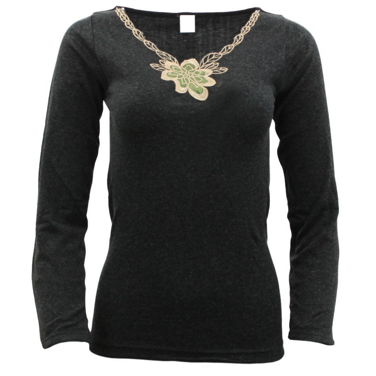 Womens Merino Wool Blend Thermal Top Long Sleeve V Neck Spencer Warm - Black - 14-16