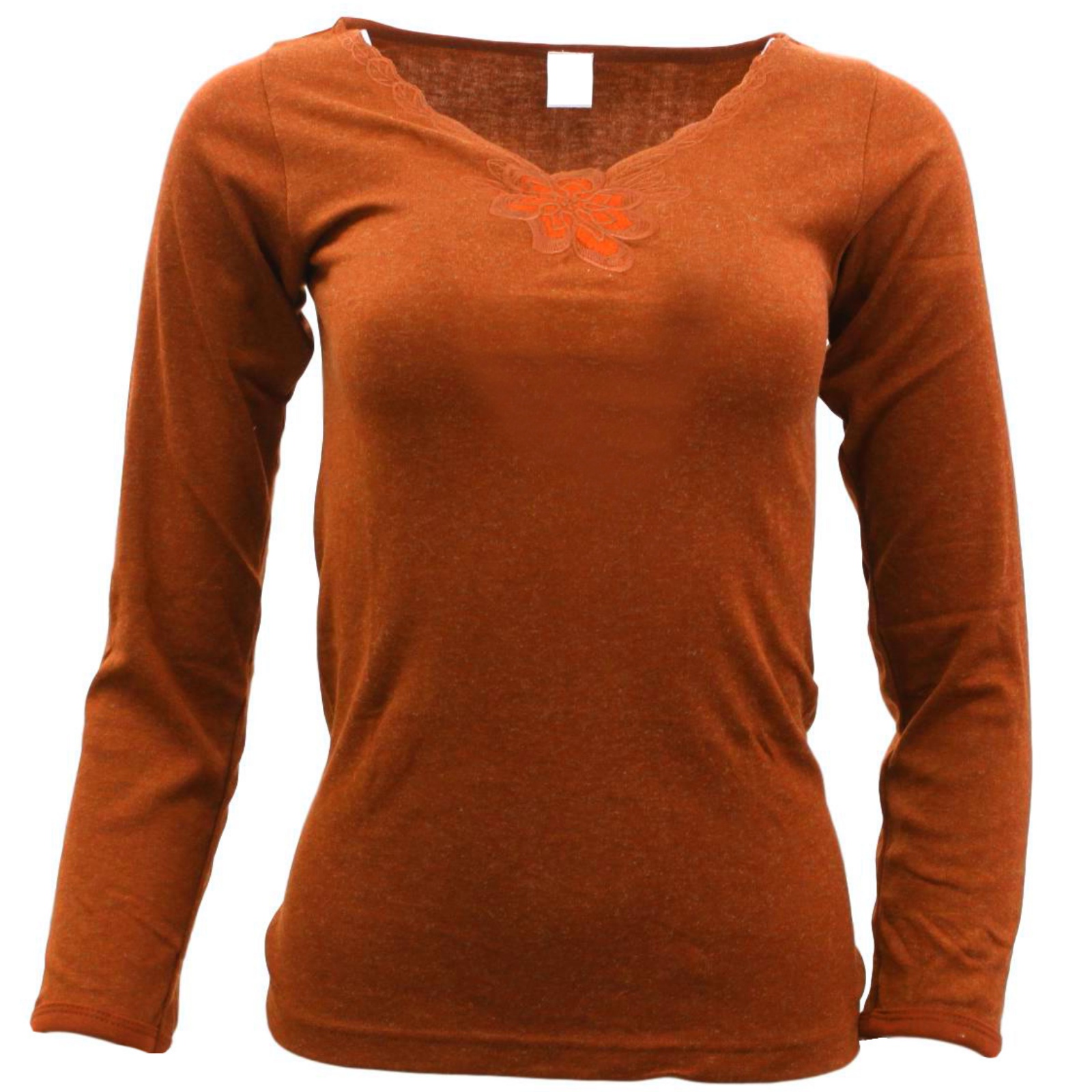 Womens Merino Wool Blend Thermal Top Long Sleeve V Neck Spencer Warm - Burgundy - 10-12