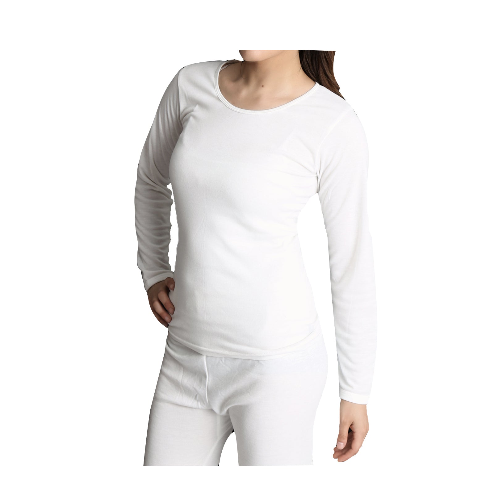 Womens Merino Wool Blend Thermal Top Long Sleeve Spencer Base Layer - Beige - 20-22