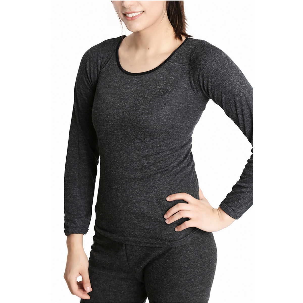 Womens Merino Wool Blend Thermal Top Long Sleeve Spencer Base Layer - Black - 12-14
