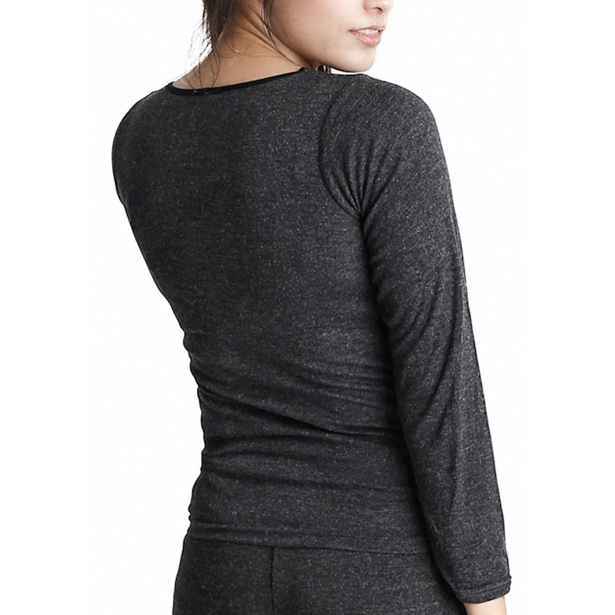 Womens Merino Wool Blend Thermal Top Long Sleeve Spencer Base Layer - Black - 14-16