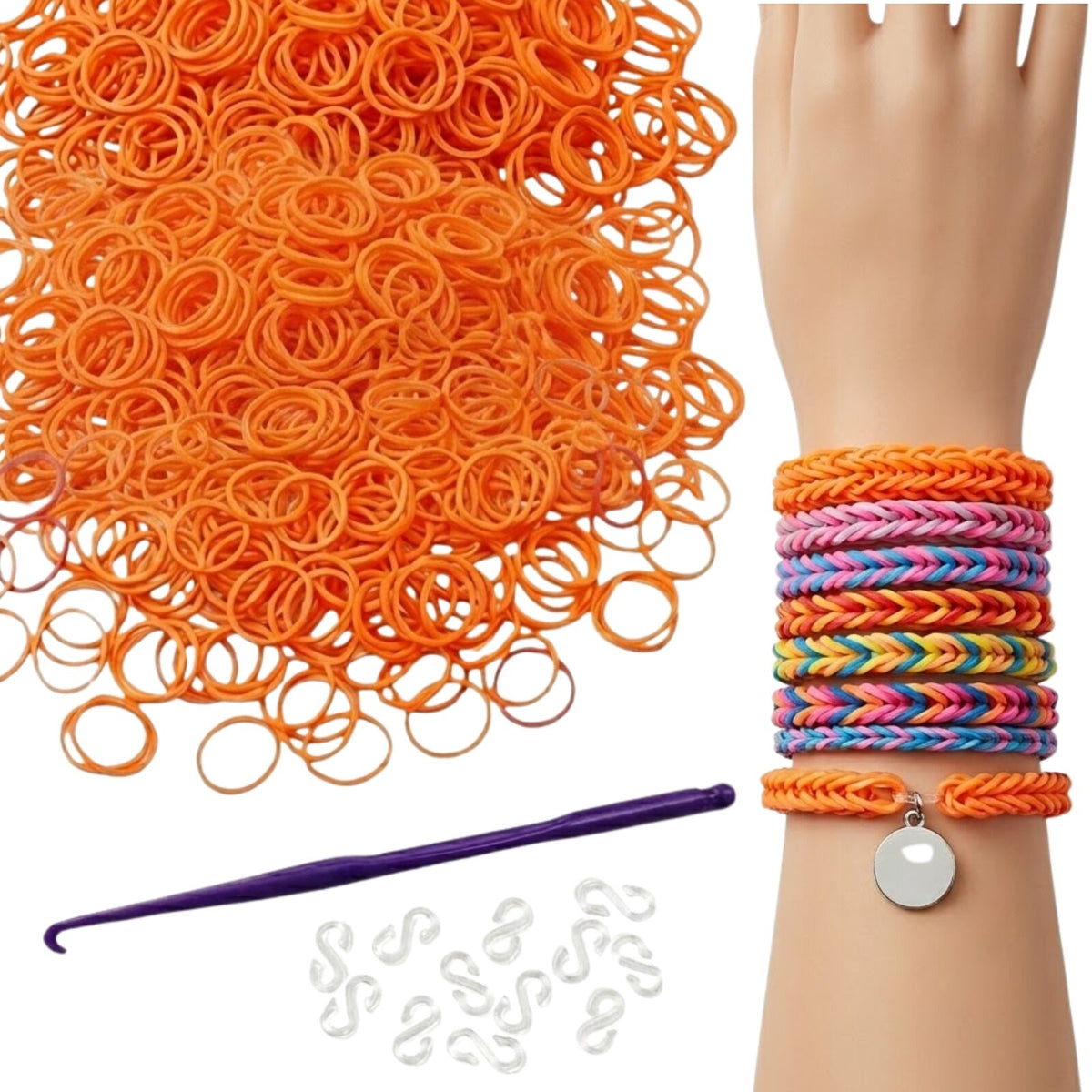 1200pcs Loom Bands Refill Kit Rubber DIY Bracelet Making Set - Plain Orange