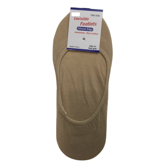 1x NO SHOW COTTON SOCKS Non Slip Heel Grip Low Cut Invisible Seamless Beige 2-8