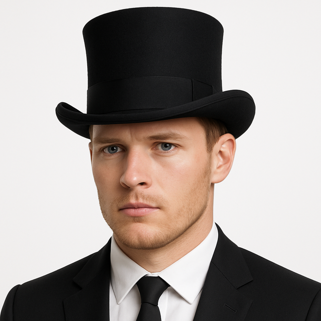 5.5 Premium Australian Wool Felt Top Hat w Satin Lining Mad Tuxedo in Black 60cm