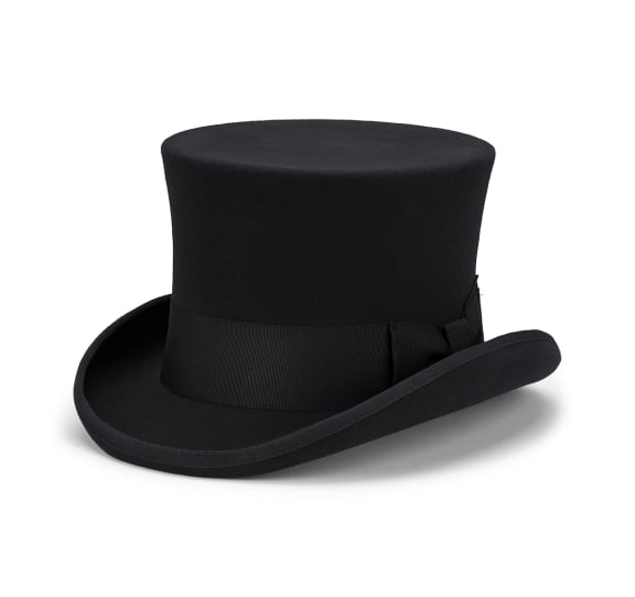 5.5"" Premium Australian Wool Felt Top Hat w/ Satin Lining Mad Hatter Magician Tuxedo in Black - 61cm