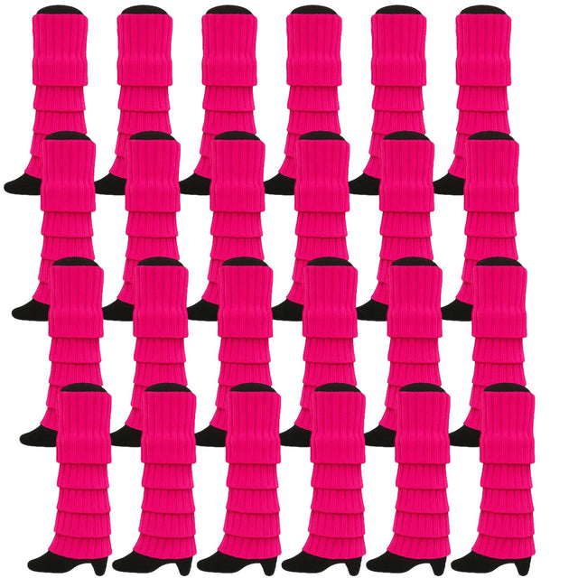24x Womens Leg Warmers Disco Winter Knit Dance Crochet Socks Costume Hot Pink