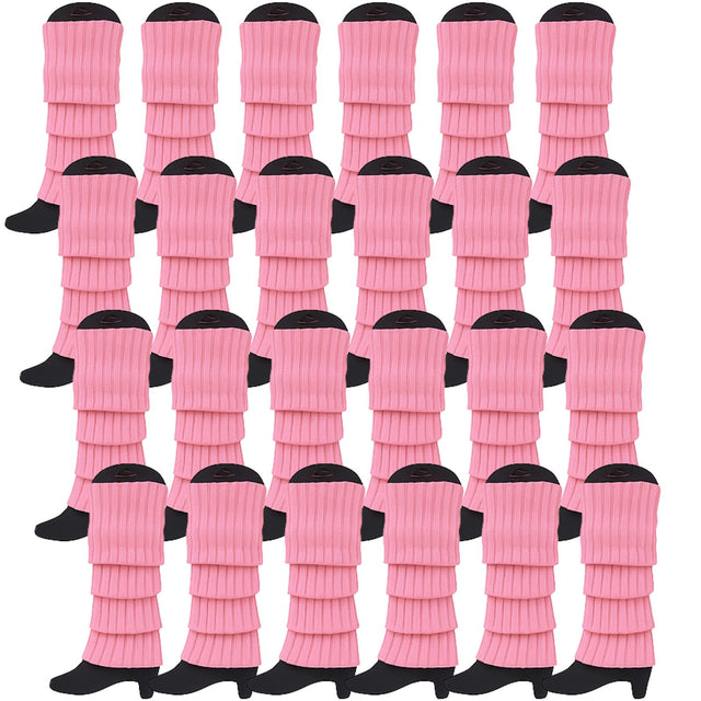 24x Womens Leg Warmers Disco Winter Knit Dance Crochet Socks Costume Light Pink