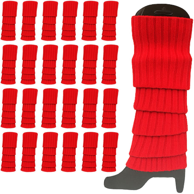 24x Womens Leg Warmers Disco Winter Knit Dance Crochet Legging Socks Costume Red