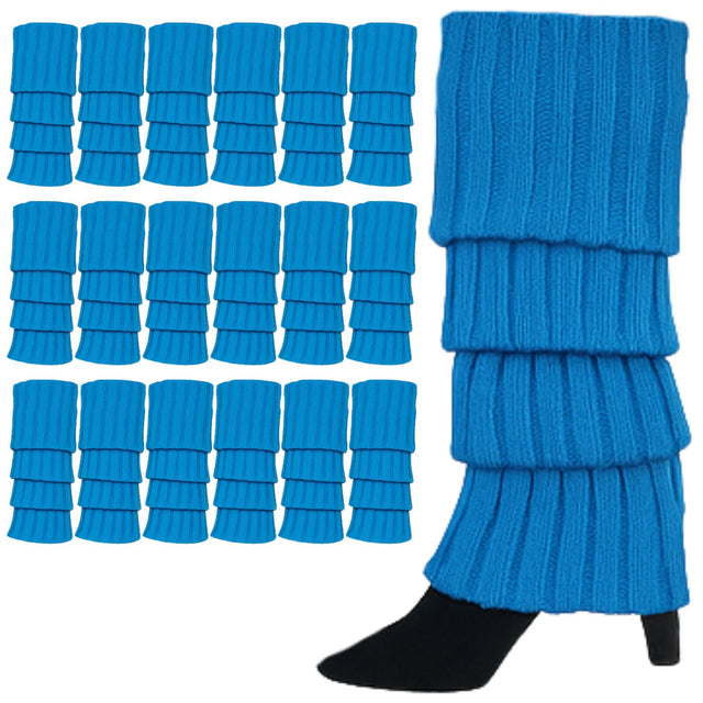 24x Womens Leg Warmers Disco Winter Knit Dance Crochet Socks Costume Topaz Blue
