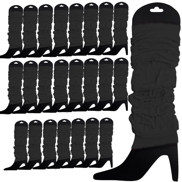 24 LEG WARMERS Knitted Womens Neon Knit Ankle Fluro Dance Costume 80s BULK Black