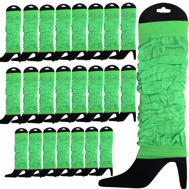 24 LEG WARMERS Knitted Womens Neon Knit Ankle Fluro Dance 80s BULK Fluro Green