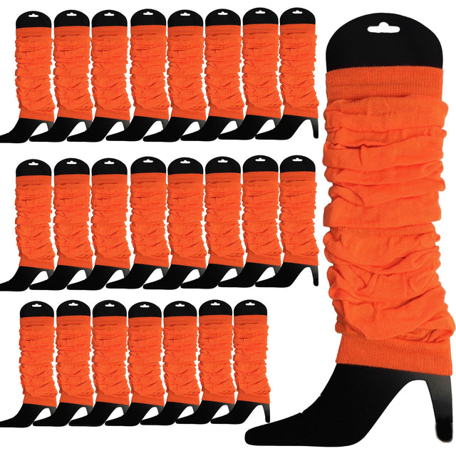 24 LEG WARMERS Knitted Womens Neon Knit Ankle Fluro Dance 80s BULK Fluro Orange