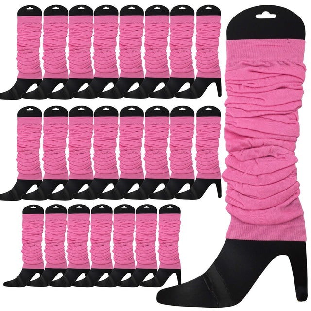 24 LEG WARMERS Knitted Womens Neon Knit Ankle Fluro Dance 80s BULK Light Pink