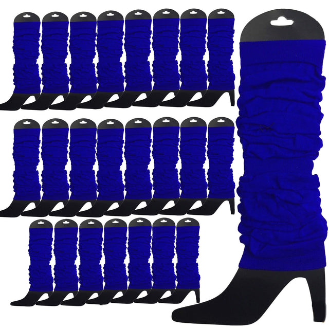 24 LEG WARMERS Knitted Womens Neon Knit Ankle Fluro Dance 80s BULK Royal Blue