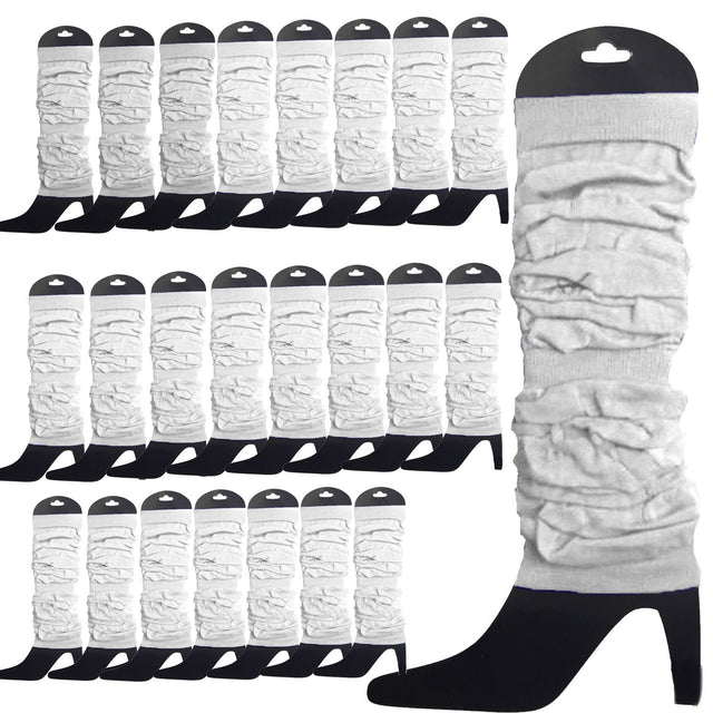 24 LEG WARMERS Knitted Womens Neon Knit Ankle Fluro Dance Costume 80s BULK White