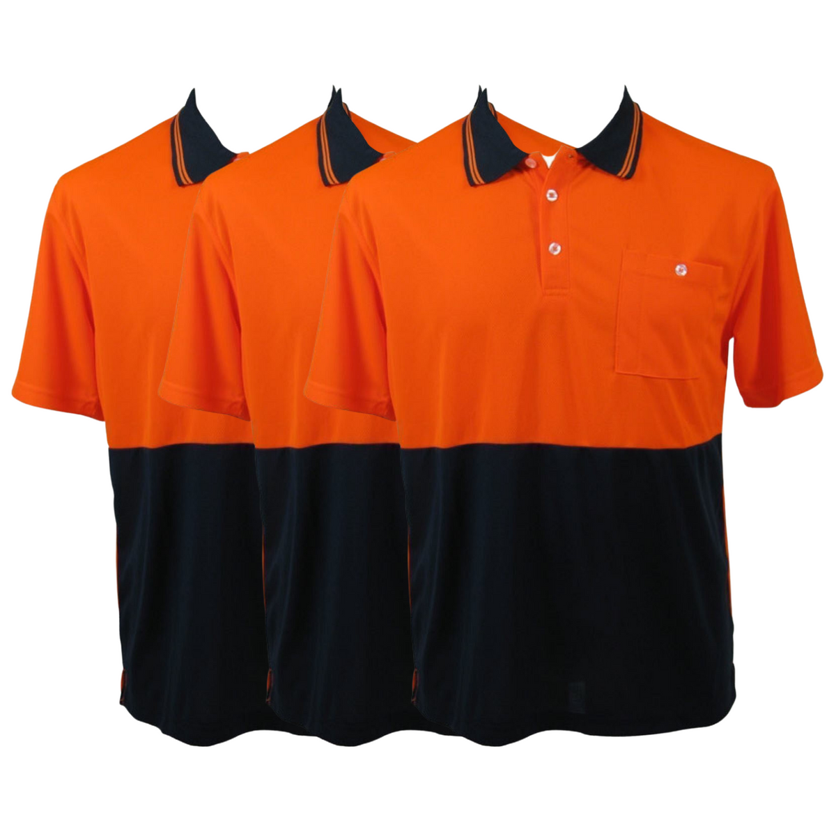 3x HI VIS Polo Shirt Top Tee Safety Workwear Short Sleeve Breathable Mesh BULK - Orange/Navy - 5XL (28)