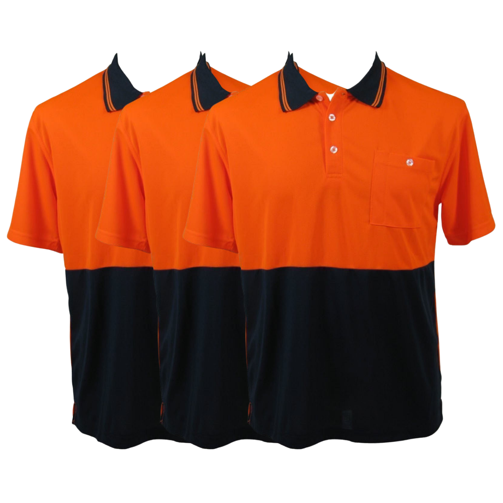 3x HI VIS Polo Shirt Top Tee Safety Workwear Short Sleeve Breathable Mesh BULK - Orange/Navy - M (16)