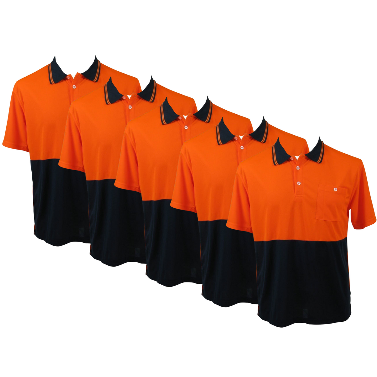 5x HI VIS Polo Shirt Top Tee Safety Workwear Short Sleeve Breathable Mesh BULK - Orange/Navy - M (16)