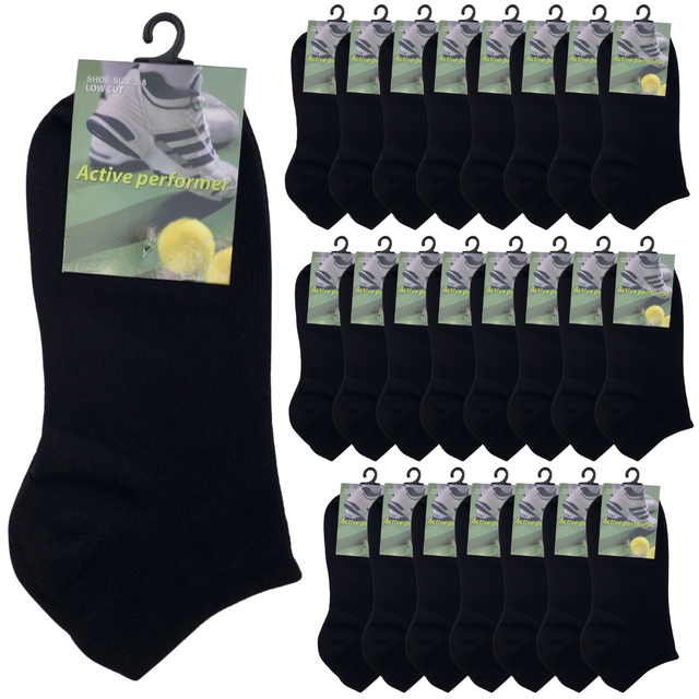 24x COTTON ANKLE SOCKS Sport Low Cut Mens Womens Running BULK Anklet Black 6-11