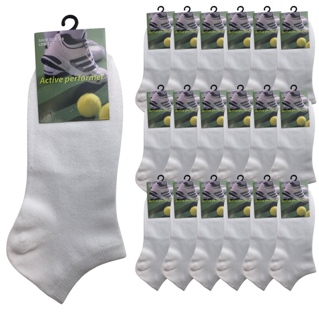 24x COTTON ANKLE SOCKS Sport Low Cut Mens Womens Running BULK Anklet White 6-11