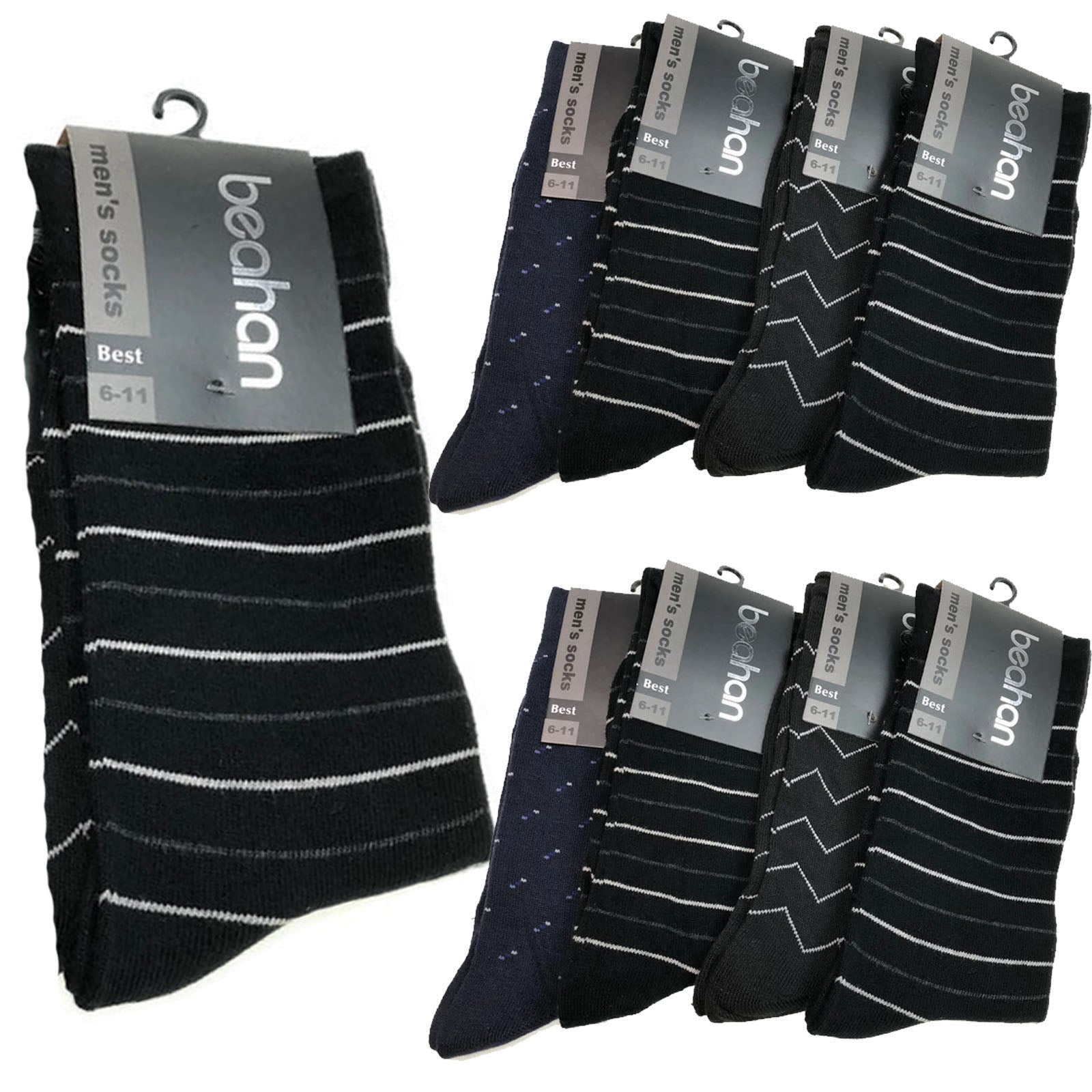 9 Pairs COTTON BUSINESS SOCKS Mens Dress Crew Plain Work Casual  BULK - Assorted Pack - 6-11