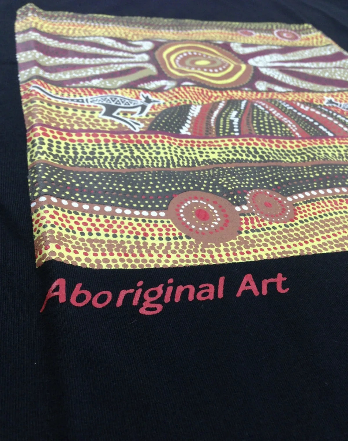 Mens Australia T Shirt Aboriginal Art 100% Cotton Souvenir Indigenous Tee in Black - M