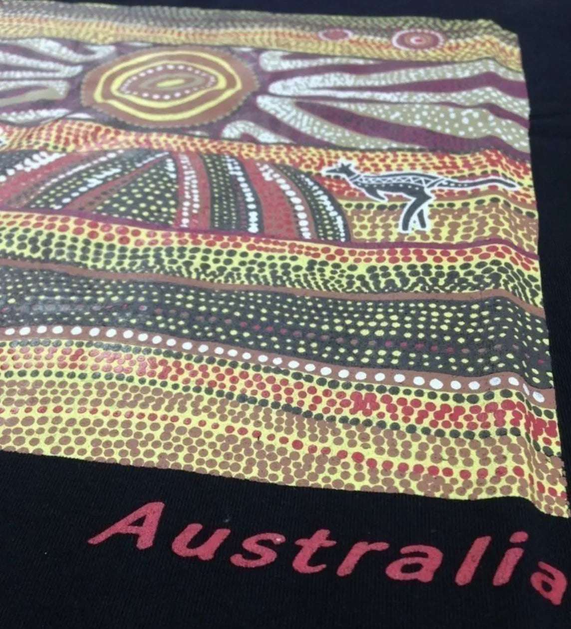 Mens Australia T Shirt Aboriginal Art 100% Cotton Souvenir Indigenous Tee in Black - XXL