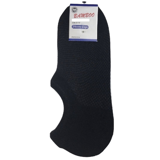 Pair NO SHOW BAMBOO SOCKS Non Slip Heel Grip Low Cut Footlet Black 11-14
