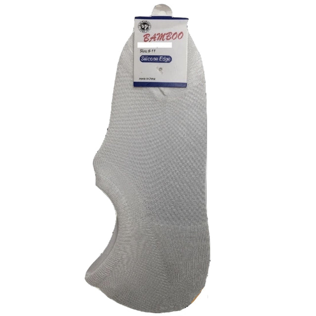 Pair NO SHOW BAMBOO SOCKS Non Slip Heel Grip Low Cut Footlet White 11-14