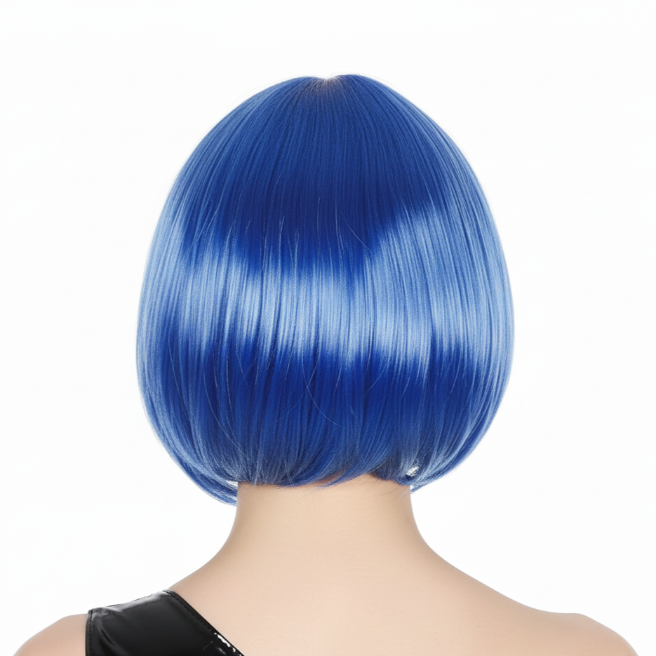 Bob Wig Costume Short Straight Fringe Cosplay Party Full Hair Womens Fancy Dress - Blue