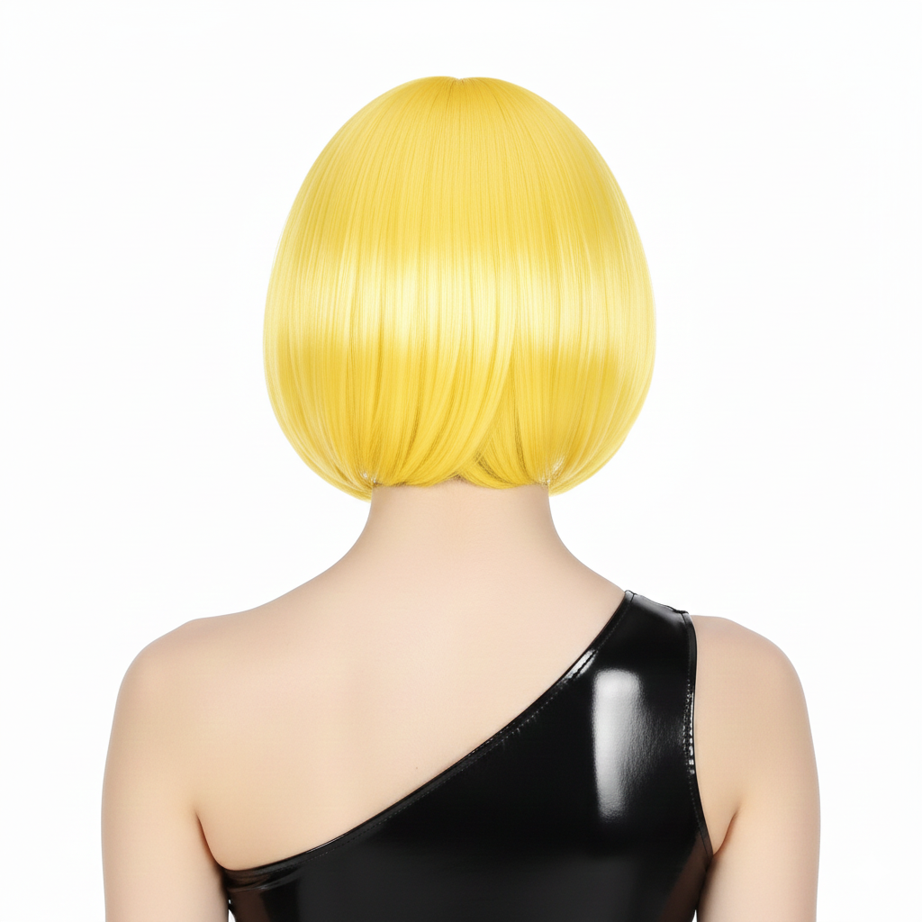 Bob Wig Costume Short Straight Fringe Cosplay Party Full Hair Womens Fancy Dress - Yellow