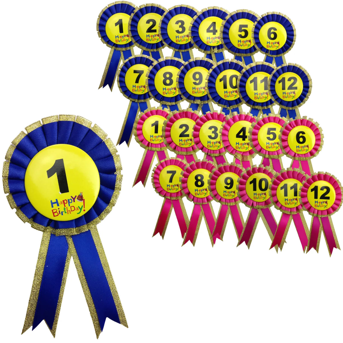 Kids Birthday Badge Rosette with Ribbon Party Favour Fancy Dress - Age 11 Blue