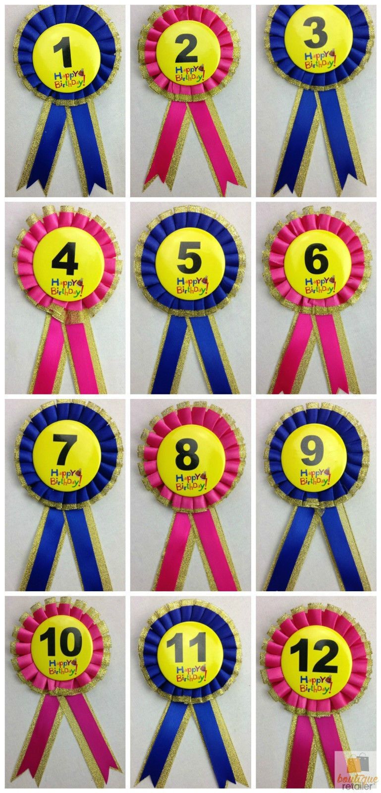 Kids Birthday Badge Rosette with Ribbon Party Favour Fancy Dress - Age 11 Blue