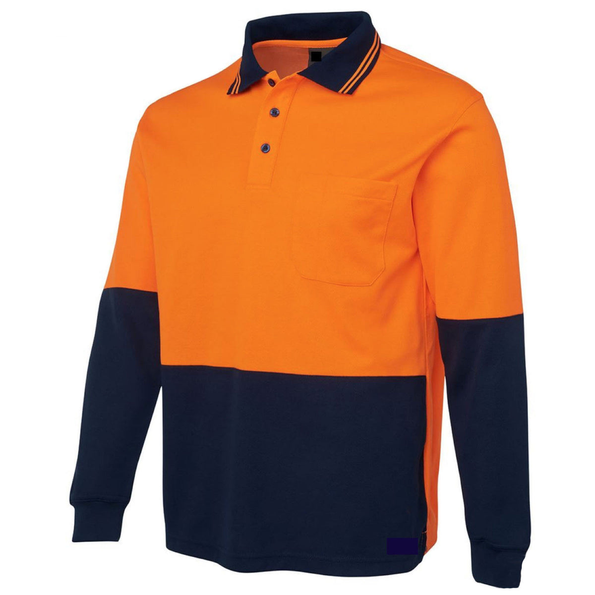 Hi Vis Long Sleeve Polo Shirt Safety Workwear Fluro Breathable UPF 50+ - Orange - L