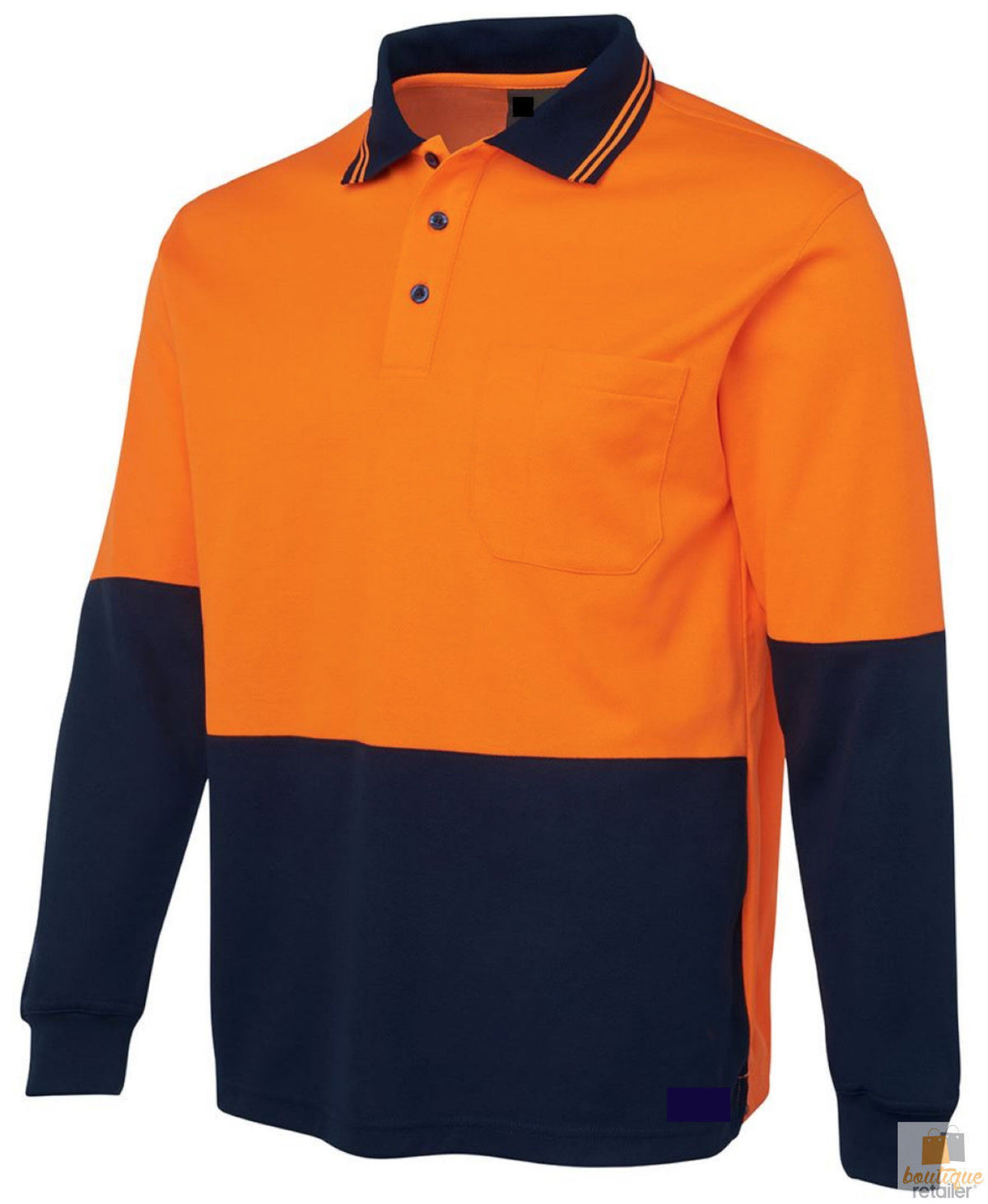 Hi Vis Long Sleeve Polo Shirt Safety Workwear Fluro Breathable UPF 50+ - Orange - XXL