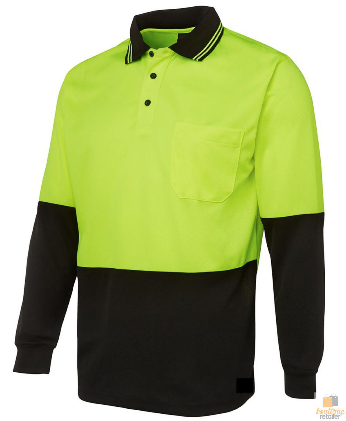 Hi Vis Long Sleeve Polo Shirt Safety Workwear Fluro Breathable UPF 50+ - Yellow - XL