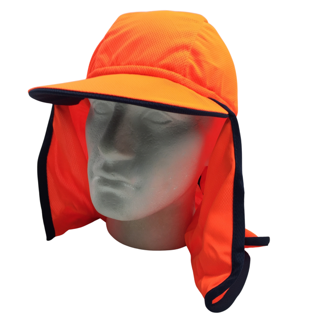 Hi Vis Legionnaire Hat Cap Sun Protection Workwear Fluro One Size Fluro Orange