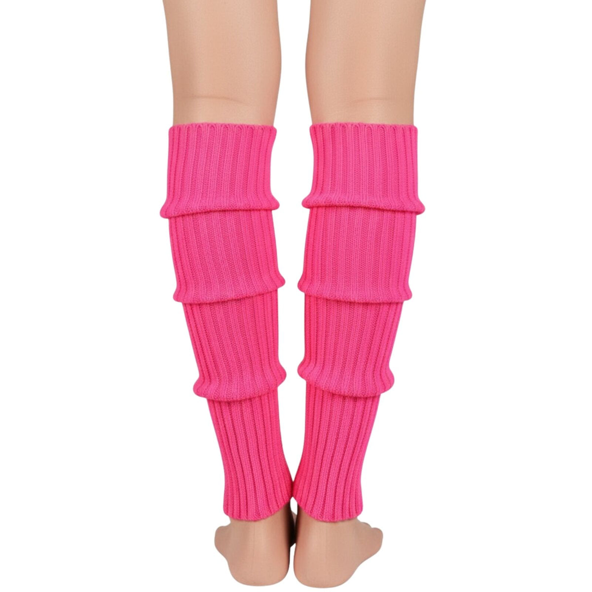 Pair of Womens Leg Warmers Disco Winter Knit Dance Party Crochet Legging Socks Costume - Hot Pink