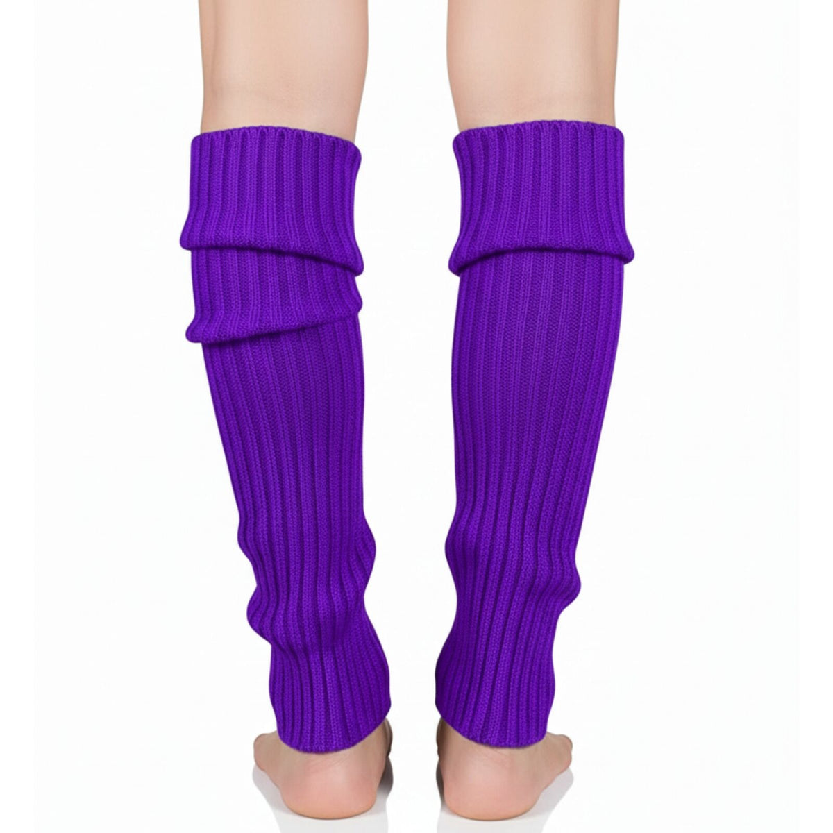Pair of Womens Leg Warmers Disco Winter Knit Dance Party Crochet Legging Socks Costume - Purple