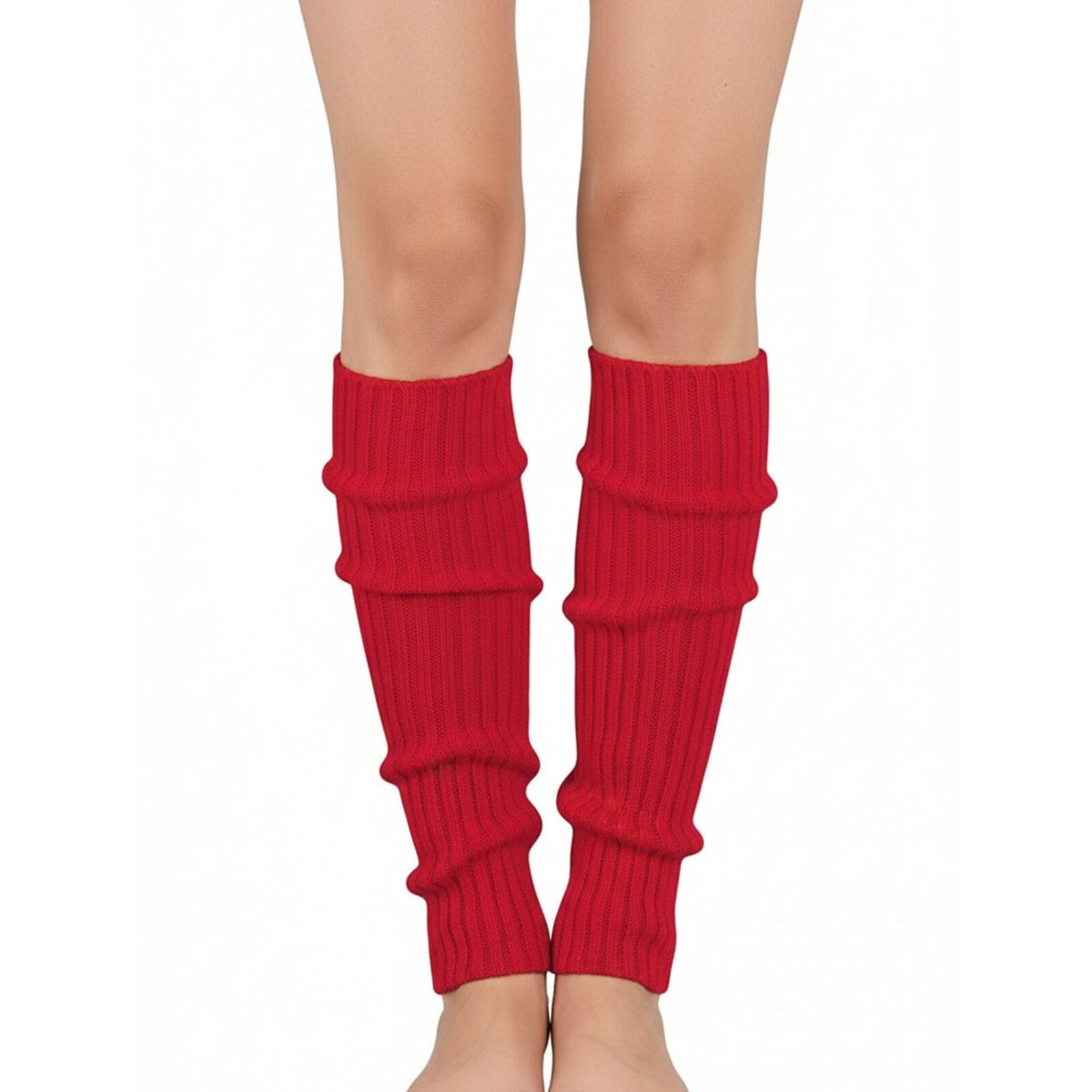 Pair of Womens Leg Warmers Disco Winter Knit Dance Party Crochet Legging Socks Costume - Red