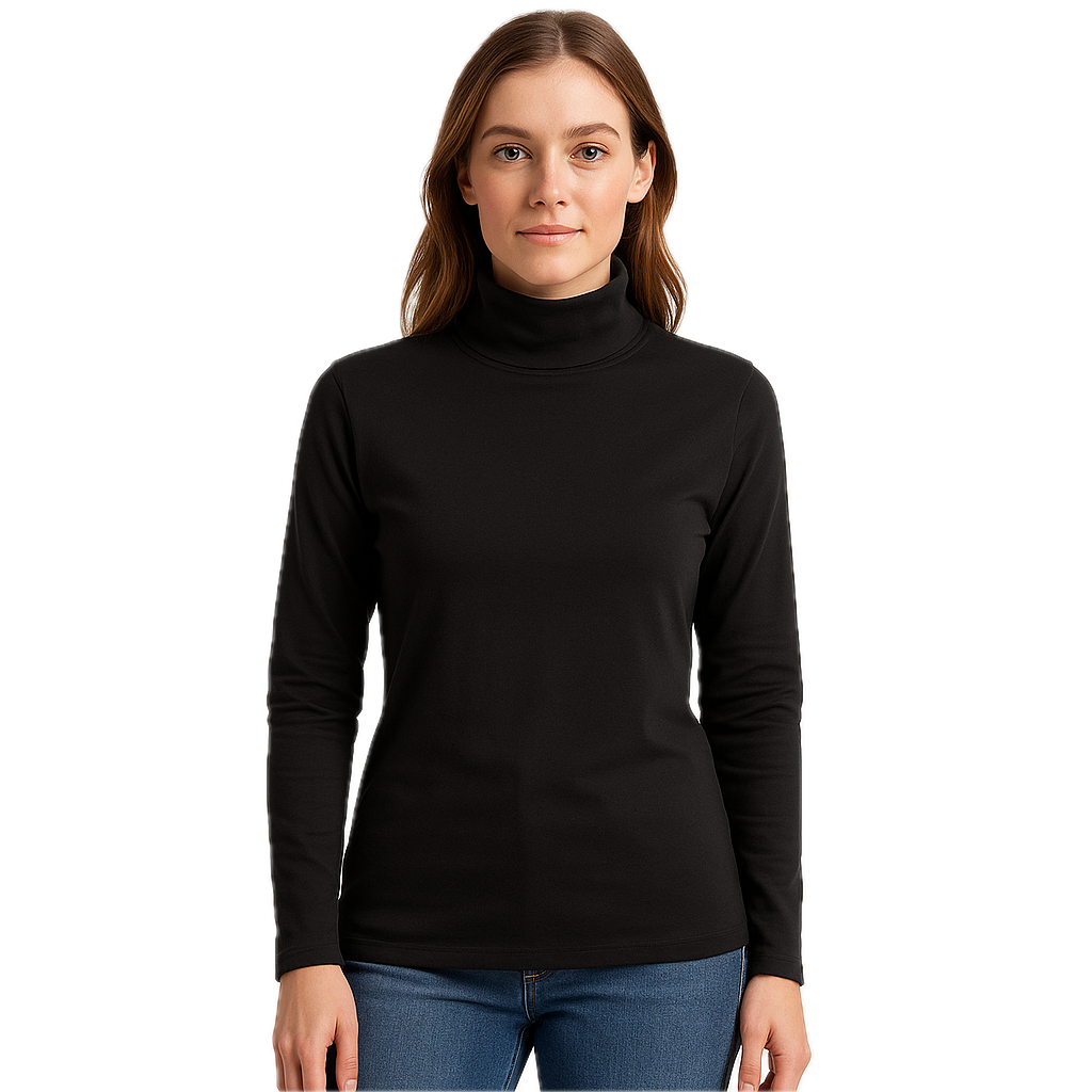 Ladies SKIVVY Womens Long Sleeve Plain Top Warm Turtleneck Cotton High Neck in Black - M