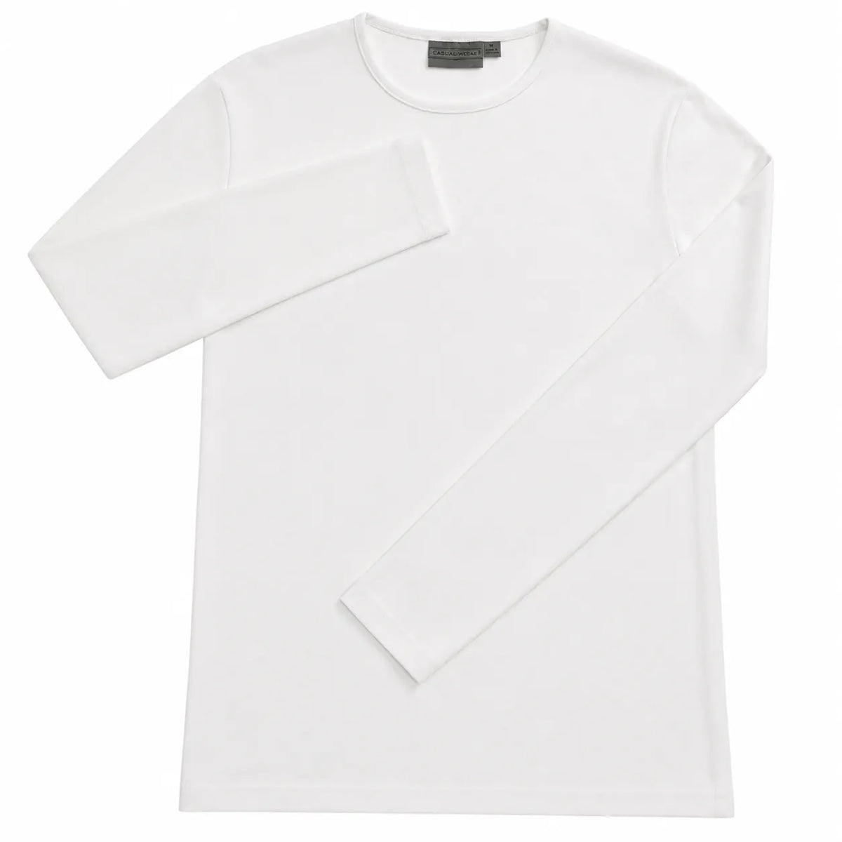 Mens 100% Cotton Long Sleeve T Shirt Plain Basic Slim Fit Tee Casual Top - White - XL