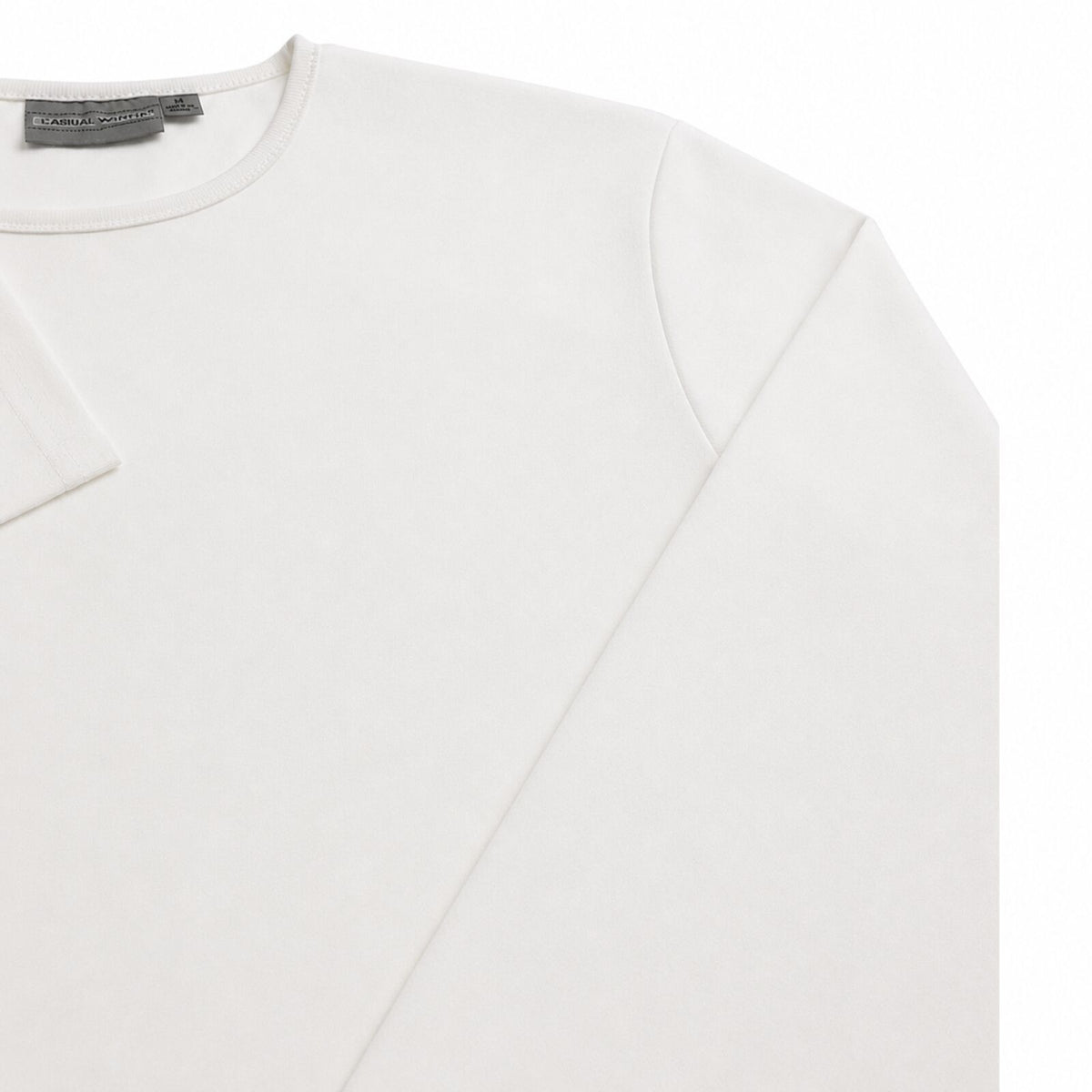 Mens 100% Cotton Long Sleeve T Shirt Plain Basic Slim Fit Tee Casual Top - White - XL