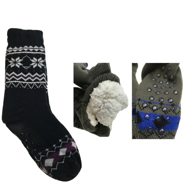 1 Pair Mens Non Slip Thick Fur Warm Winter Bed Socks Warm Cushion One Size